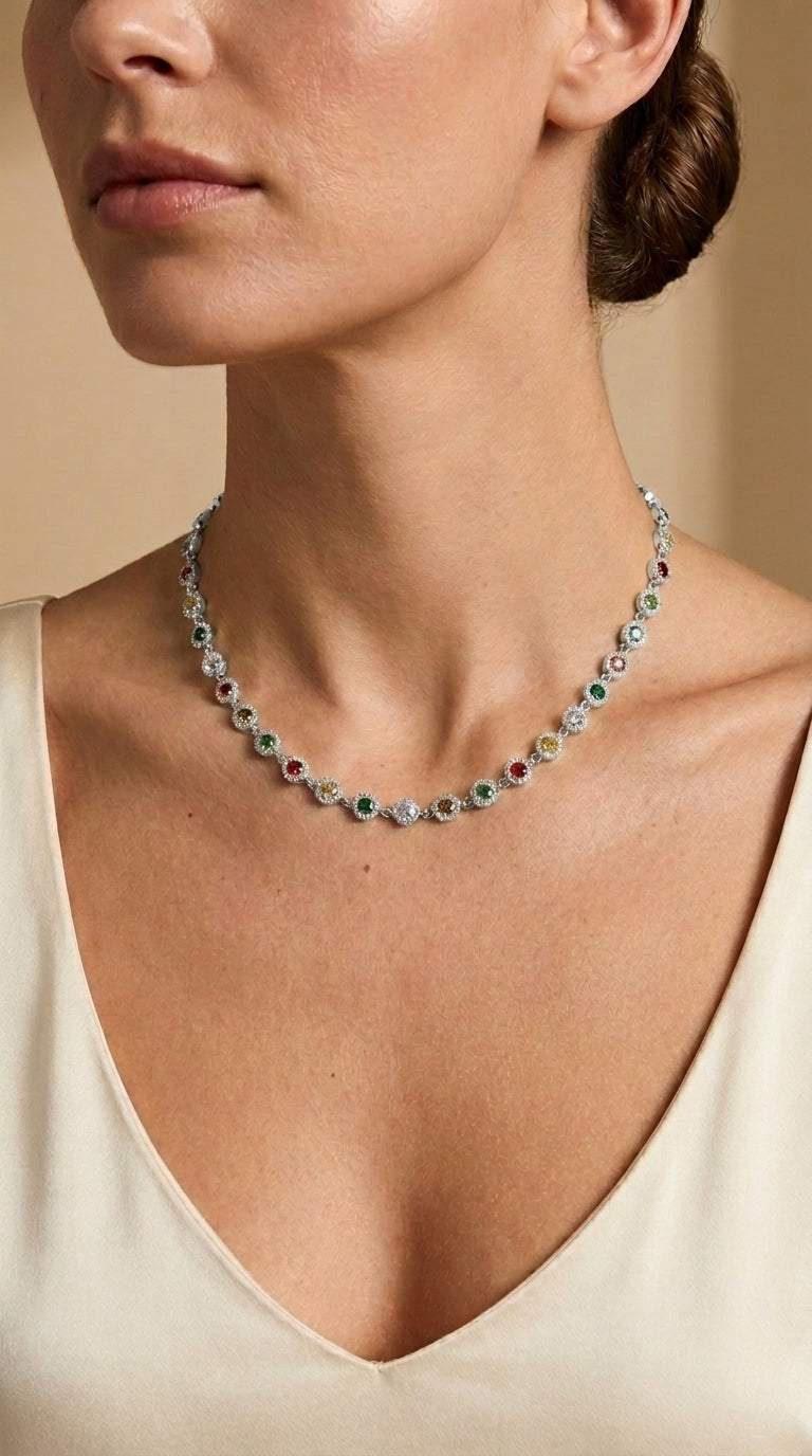 Colar Luxury Colors Lapidação Round Cut Zircônias